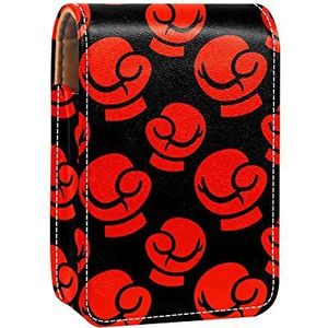 Zwart Rood Bokshandschoenen Ponsen Lip Gloss Houder Lipstick Case Draagbare Make-up Tas Reizen Lipstick Organizer Case met Spiegel Mini Lipstick Opbergdoos voor Vrouwen