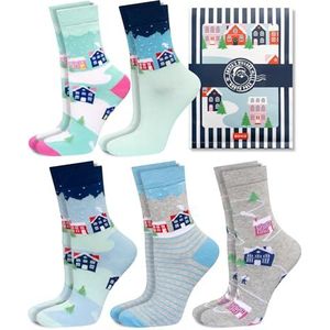 soxo Ski Sokken Heren Cadeau Voor Vrouwen Geschenkdoosjes Socks Happy Warmte Wintersokken Gift For Men Women 35-40 Cottages 5 Paar