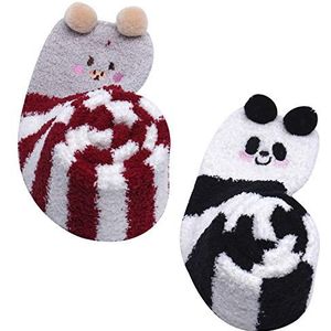 LittleForBig Schattig dier koraal fluweel dijbeen/knie lange gestreepte sokken kniekousen 2 paar, rood-zwart, One size