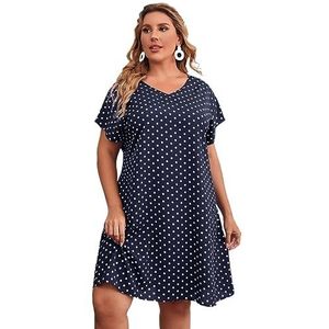 voor vrouwen jurk Plus jurk met vleermuismouwen en stippen (Color : Navy Blue, Size : XL)