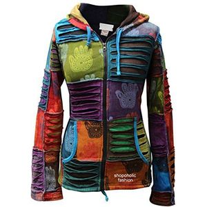 SHOPOHOLIC FASHION Vrouwen Veelkleurige Henna Hand Pointy Hoodie Faded Hippy Jacket, Meerkleurig, 3XL