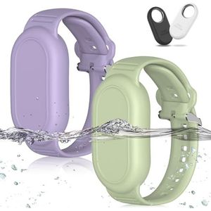 [2 stuks] GPS-tracker armband voor Samsung, zachte siliconen GPS-tracker, verborgen waterdichte armband, de verstelbare band is compatibel met de Samsung Galaxy SmartTag2 (2023), groen + paars