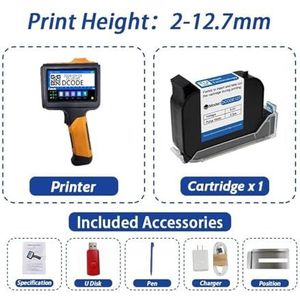 voor Datum Barcode Batchnummer Logo QR-code 1790PLUS 12,7 mm meertalige printer Tekst QR-barcode Batchnummer Logo Datum Labelprinter Handheld thermische inkjetcodeerder(With 1 ink)