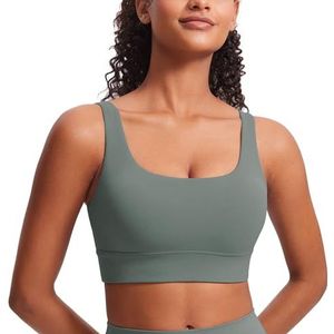 CRZ YOGA Butterluxe Womens U Back Sport BH met Scoop Neck Gewatteerde Low Impact Yoga Bra Workout Crop Top met Ingebouwde BH Grijze Salie S