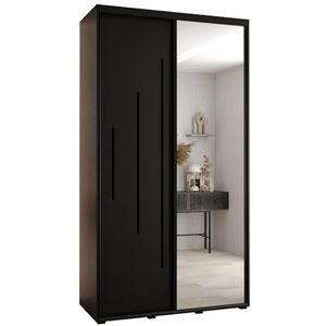 MEBLE KRYSPOL Davos 13 140 Kledingkast met twee schuifdeuren voor slaapkamer - Moderne Kledingkast met spiegel, kledingroede en planken - 235,2x140x45 cm - Zwart Zwart Zwart