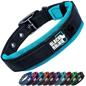 Black Rhino - De comfortabele halsband, ultrazachte, gewatteerde neopreen halsband voor alle hondenrassen - Zeer sterk, aanpasbaar, reflecterend, weerbestendig (XL, sportief blauw/zwart)