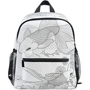 Abstracte witte vissen kleine rugzak boekentas mini schoudertas voor 1-6 jaar reizen jongens meisjes kinderen met borstband clip fluitje