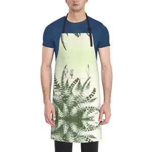 ZhaoYuGoods Ocean Dieren lamantijnschorten met zakken voor vrouwen en mannen, stijlvolle kookschorten voor keuken, tuinieren, salon, ideale print schort, Natuurlijke Plant Silhouet Varen Blad, Eén
