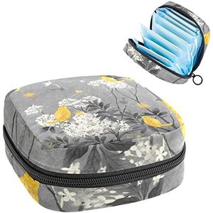 Opbergtas voor maandverband Pads, Menstruatie Cup Pouch, Periode Bag Organizer voor vrouwelijke Pads Tampons, Paardebloem gele vogel