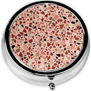 Pillendoos 3 compartimenten ronde kleine pillendoos reizen pillendoos voor portemonnee zak rood terrazzo metalen geneeskunde organisator draagbare pillencontainer houder om vitamines