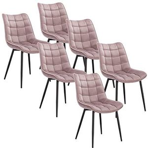 WOLTU 6X eetkamerstoel modern design stoel goed gewatteerde fluwelen zitting metalen frame, roze, BH142rs-6