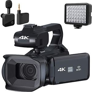 Videocamera, 64MP Vlog Camcorder 4K HD Fotografie Video Camera Live Streaming 18X Zoom AF Digitale Recorder Draaien Touch Screen(32G SD Card,MIC And Light)