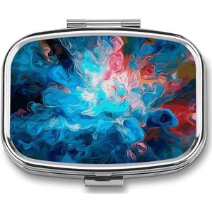 Pillendoos Blauw Esthetische Kleur Splash Gedrukt Rechthoek Geneeskunde Doos 2 Compartiment Geneeskunde Case voor Pocket Purse en Reizen