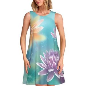 ELSMZXZD Gouden Ananas Print Dames Zomerjurken - Casual Mouwloze Jurk Zonnejurk 2025 Strand met Zak, libelle, S