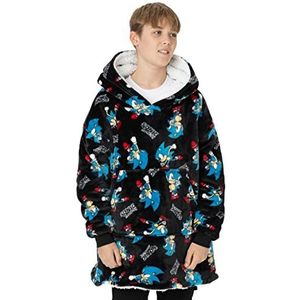 Sonic The Hedgehog VUddie Oversized Deken Hoodie | Premium Sherpa gevoerde fleece pullover | Game One Size Sweatshirt met grote zak
