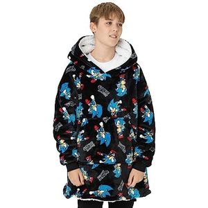 Sonic The Hedgehog VUddie Oversized Deken Hoodie | Premium Sherpa gevoerde fleece pullover | Game One Size Sweatshirt met grote zak