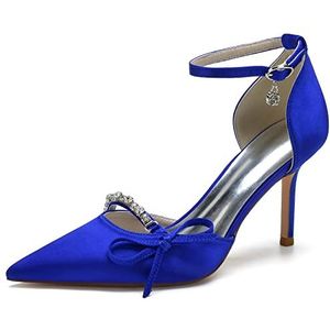 EICOFF Dames Kristal Stiletto Hakken Bruidschoenen met Gesloten Neuzen Enkelband Hoge Hakken Feest Werk Pomp Schoenen,Royal blue,35 EU
