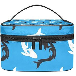 vis blauw zwart wit make-up organizer tas, reizen make-up tas organizer case draagbare cosmetische tas voor vrouwen en meisjes toiletartikelen, Meerkleurig, 22.5x15x13.8cm/8.9x5.9x5.4in