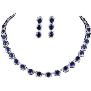 Blauwe Cubic Zirconia Crystal Ketting En Oorbellen Sieraden Sets Voor Vrouwen Huwelijksfeest, Witte diamant