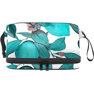 Blauwe Citroen Make-upzak Dubbele Laag Ruime Cosmetische Zakken voor Vrouwen en Meisjes Reizen Draagbare Toiletry Pouch met Rits, Meerkleurig, 27x15x14 cm/10.6x5.9x5.5 in, Make-up zakje
