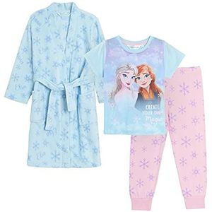 Disney Meisjes Frozen 2 ochtendjas + pyjama voor kinderen badjas bijpassende 3 stuks nachtkleding set pyjama + badjas, Blauw, 7-8 jaar