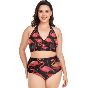 Rode Flamingo's Vogels Vrouwen Bikini Sets Plus Size Badpak Twee Stukken Hoge Taille Strandkleding Meisjes Badpakken, Pop Mode, XL