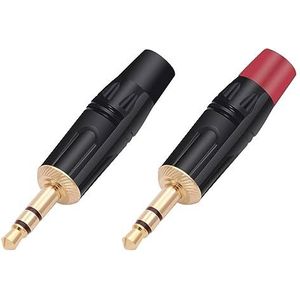 2 stuks 3,5 mm 3 polen stereo stekkers solderen 3 pins 3,5 mm stereo stekker DIY hoofdtelefoon jack draadstekker (kleur: 1 x zwart 1 x rood)