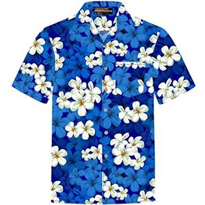 Hawaiihemdshop Hawaii overhemd | mannen | katoen | maat S - 8XL | korte mouwen | Hawaïhemden | bloemen | retro | klassiek | hibiscus | Aloha | kokosnoot knopen | Hawa�ïhemd heren, Klassiek blauw-wit, XXL