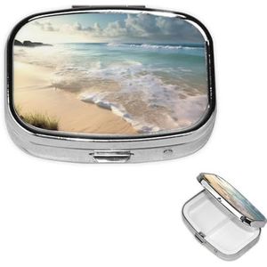 Pillendoosje Kleine Pillendoosje voor Pocket & Portemonnee Pil Organizer Draagbare Pillencontainer Leuke Geneeskunde Organizer Serene Kustreizen Pillendoos voor Vitamine Visolie Supplementen