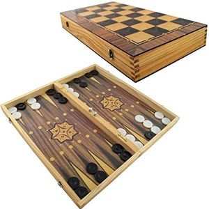 PrimoLiving Deluxe houten Backgammon Set - 40x40 cm - inclusief schaakbord - huiskamerspel - praktisch reisspel met koffer - hoogwaardig bordspel voor jong en oud