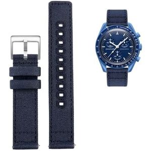 20 mm canvas horlogeband met snelsluiting geschikt for Citizen Seiko Outdoor waterdichte sport nylon band heren damesarmband (Color : Blue-silver, Size : 20mm)