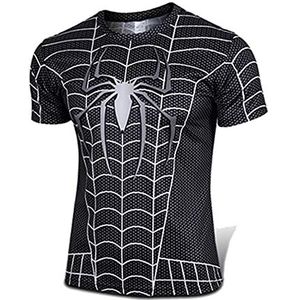 Compressie-t-shirt Voor Heren Spiderman Movie Print Superhero Naadloos Hardlopen Sportstrak Sneldrogend Sport Fitness T-shirt Met Korte Mouwen Oefening Volwassenen,Black-4XL (180~200CM)