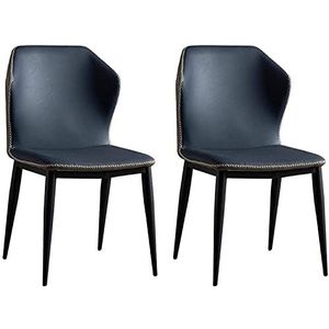 TINGMIAN Eetkamerstoelen, set van 2 gestoffeerde zitting, leer, loungestoelen met hoge rug, metalen poten, modern restaurant, café, rugleuningstoelen (marineblauw)