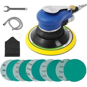 Air excentrische schuurmachine, zelfvacuüm met slang en stofzak van UPWOOD, pneumatische palmschuurmachine, excentrische schuurmachine met 10 stuks schuurpapier voor automatisch lichaamswerk,