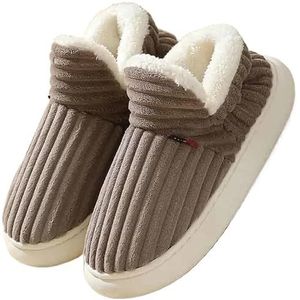 Unisex winterpantoffels, warme, zachte instappers for koppels, katoenen schoenen met antislip, comfortabele platte schoenen(Brown,46-47)