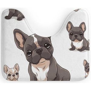 DWTJKMS Franse Bulldog badmatten-U-vorm sneldrogende badkamermat absorberend vlekbestendig badtapijt antislip toiletmat voor ovale toiletbasis
