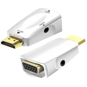 MeLphi HDMI-stekker naar VGA-aansluiting, 1 stuk, HD-adapter vrouwelijk naar monitor, projector met audio (kleur: HDMIVGA wit)