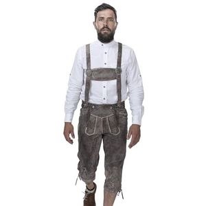 Schöneberger Trachten Couture Leren kniebroek voor heren, met bretels, Beierse klederdrachtbroek voor het Oktoberfest van nubuckleer Wallis, bruin, 48