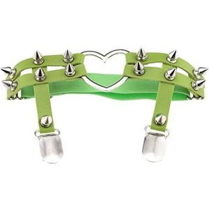 1x Vrouwen Lederen Dubbele Band Hart Kousenband Elastische Klinknagel Stud Been Jarretellegordel Riem,