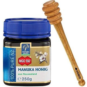 Manuka Health Manuka Honing MGO 550+ [250g] 100% puur uit Nieuw-Zeeland met gecertificeerd methylglyoxal gehalte + Davartis honinglepel van kersenhout 15cm