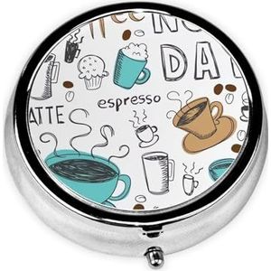 Heerlijke koffie draagbare pillendoos, 3-vaks medicijnpillenetui, bedrukte pillenorganizer voor zakportemonnee en reizen