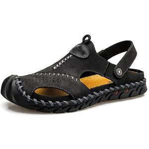 Leren sandalen for heren, casual gesloten teen handgemaakte wandelsandalen Zomerwandelen Outdoor Fisherman Beach Shoes (Color : Black, Size : 43 EU)