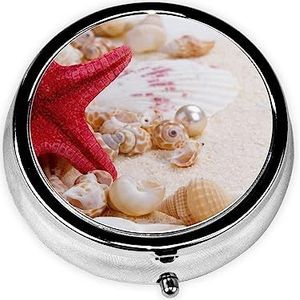 Rode zeester zeeschelpen bedrukte pillendoos met 3 compartimenten pillendoosje medicijnpillenorganizer reizen pillendoos portemonnee zak voor vitamines visolie supplementen