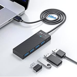4-poorts USB Hub 3.0 met 100cm kabel, USB hub 5 Gbps datahub USB verdeler 3.0 USB compatibel met MacBook, MacBook Air/Pro/Mini, iMac, XPS, laptop, USB Flash Drives, Mobile HDD en meer