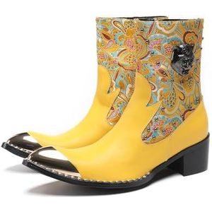 ZZveZZ Herfst- En Winterschoenen For Heren, Casual, Korte Laarzen, Feest- En Banketschoenen, Leren Schoenen(Yellow,44 EU)