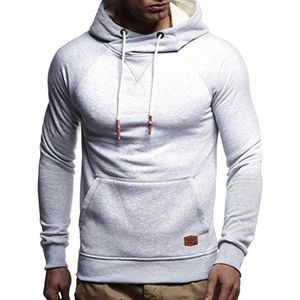 Leif Nelson LN8125 Capuchontrui voor heren, slim fit, katoenaandeel, moderne witte heren-hoodie, sweatshirt-pullover met lange mouwen, zwarte trui met capuchon, grijs, S