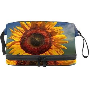Grote capaciteit reizen cosmetische tas,Make-up tas,Waterdichte make-up tas Organizer, Bloesem zomer zonnebloem, Meerkleurig, 27x15x14 cm/10.6x5.9x5.5 in