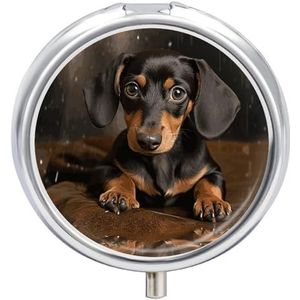 Leuke Teckel Pil Doos Mini Pil Case Pocket Pil Case voor Mannen Reizen Pillendoos Leuke Pil Organizer 3 Compartiment Geneeskunde Pil Organizer Pil Container Pil Houder