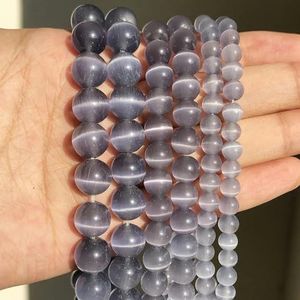 Natuursteen Roze Witte Maansteen Cat Eye Kralen Voor Sieraden Maken Gladde Losse Spacer Kralen Opaal Diy Charm Armbanden Ketting-Paars-8mm 46pcs kralen