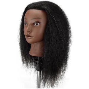 Afro-mannequinhoofden for het vlechten van Maniquí-haarpoppen, echte mensentrainingskapsalonmodel, natuurlijke haarverzorgingsset for vrouwen, pruiken(Only head 2)